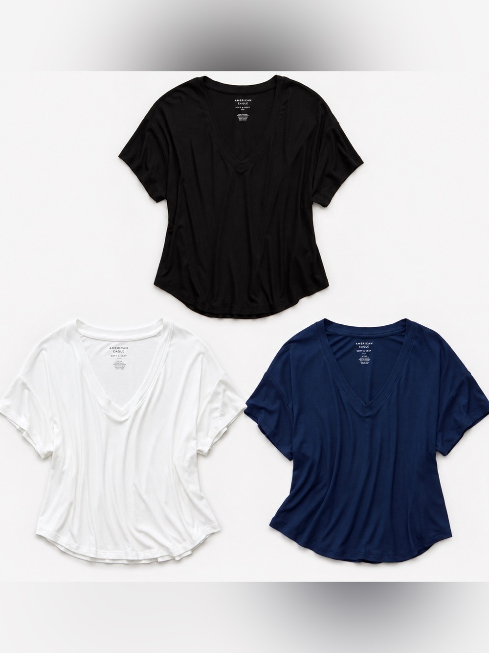 American Eagle Soft & Sexy Ribbed V-Neck T-Shirts – Lot of 3